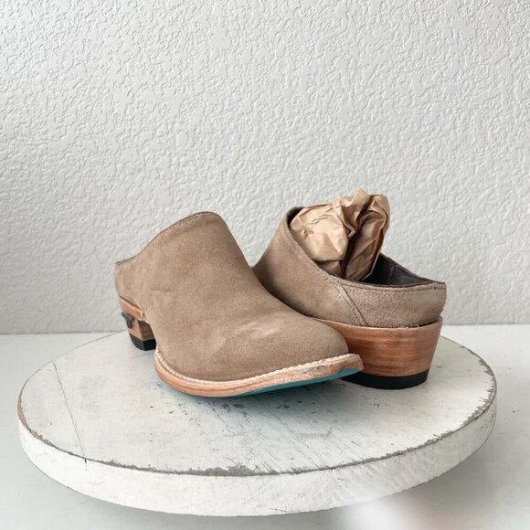 Lane Plain Jane Mule Womens 7.5 Latte Suede Cowboy Boots Western Slip On Short - Picture 11 of 11